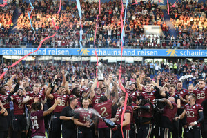 Siegesfeier ELF Championship Game Rhein Fire gegen Stuttgart Surge Spielfotos 24.09.2023