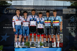 WIGGINS Micheal Ben, HOBBS Alfred Bruce NoahWAFLER Tim, KOKAS Raphael, VANDENBRANDEN Noah, CRABBE Tom: UEC Track Cycling European Championships U23/U19– Cottbus 2024